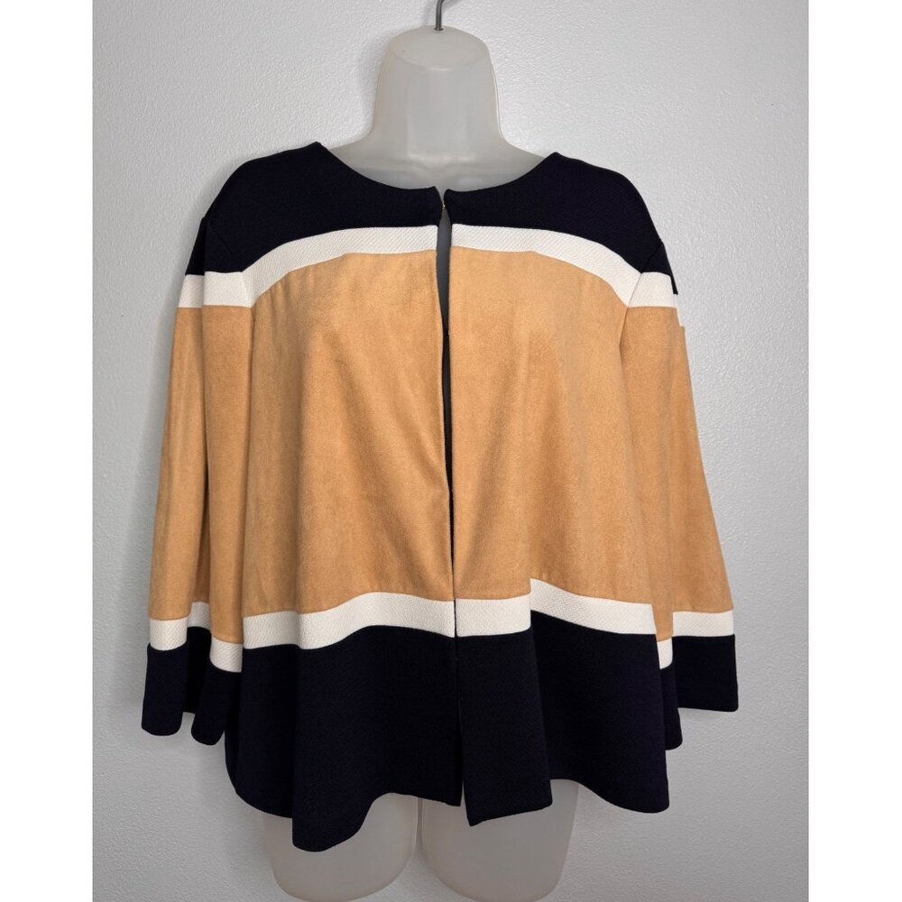 Chico’s Travelers Navy Blue &Tan Color Block Jacket 3/US 16-18 Career